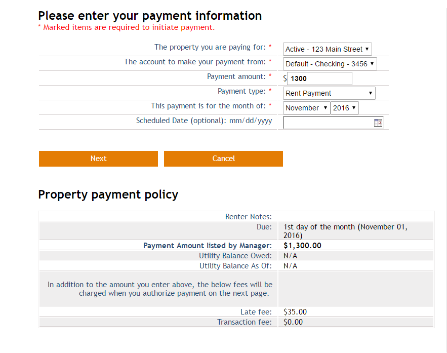 Screenshot: Payment Policy