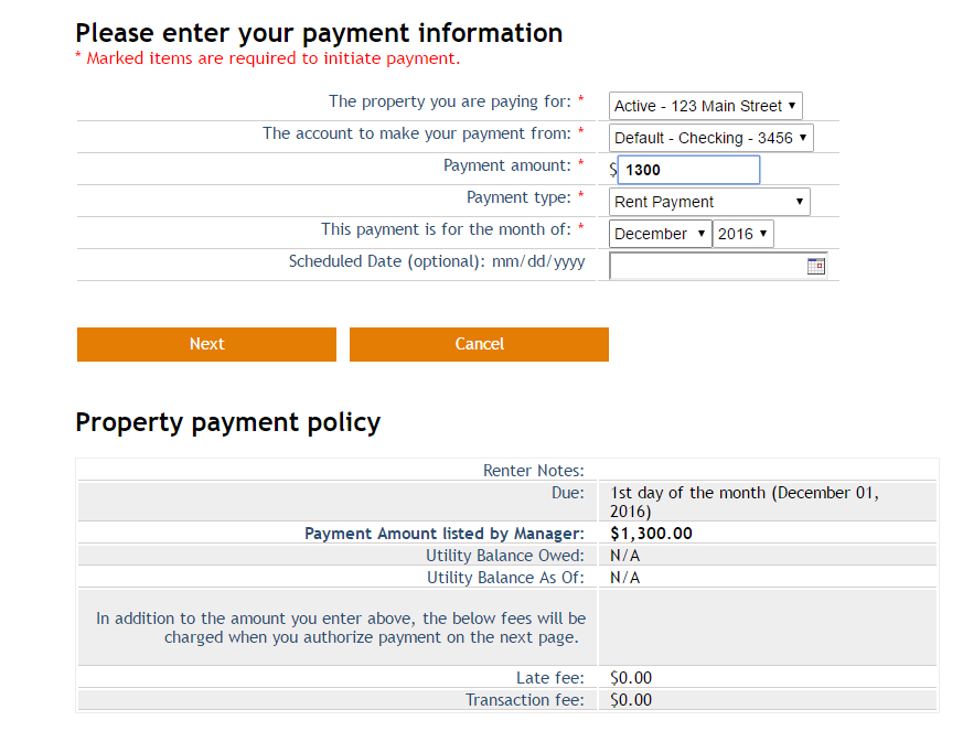 Screenshot: One-Time Payment